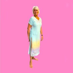 Size M Vintage Embroidered Juliet by Saffron Multicolor Pastel Chiffon Tunic